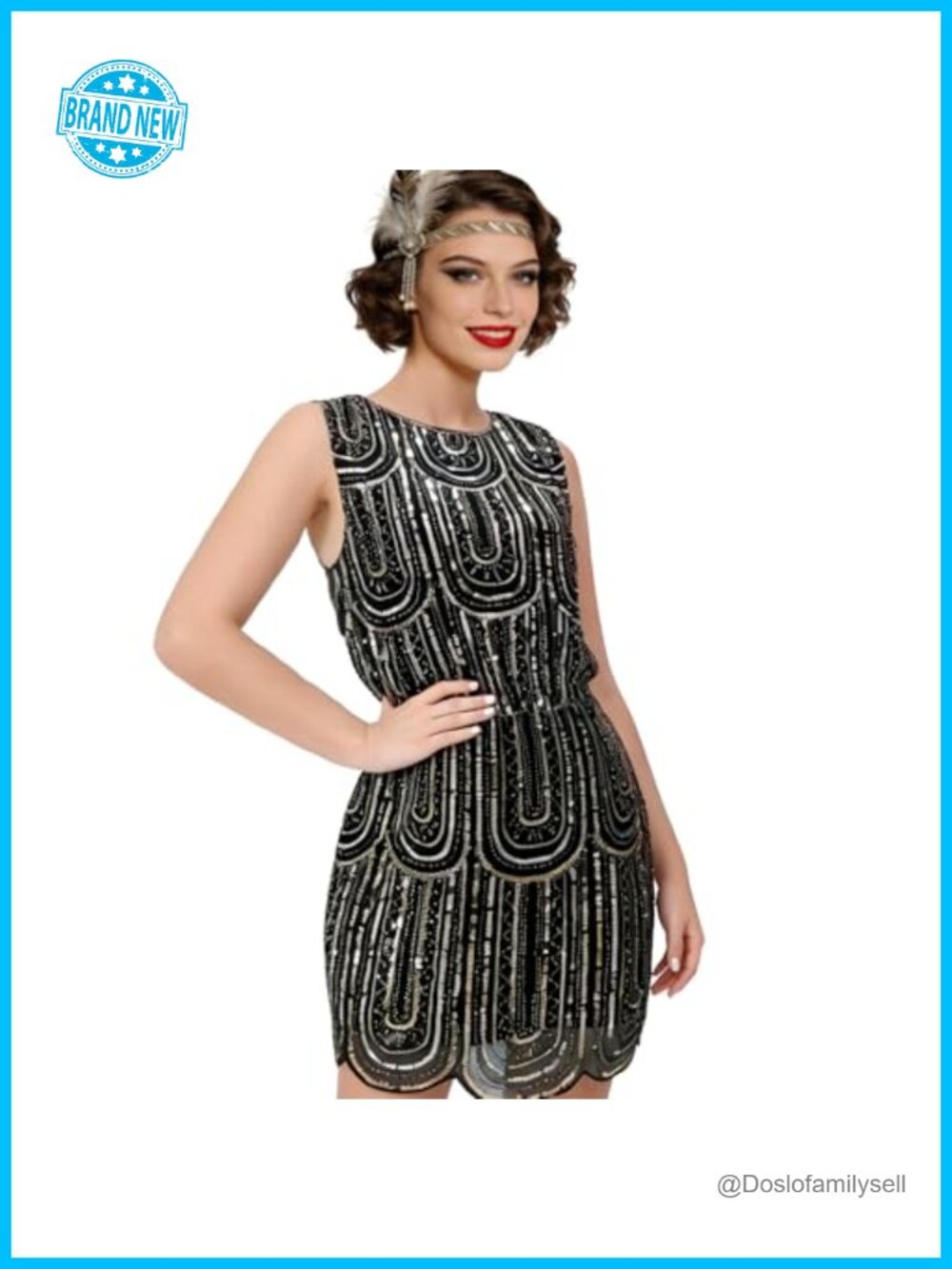 Vintage Sequin Flapper Dress 1920s Gatsby A-Line Sleeveless